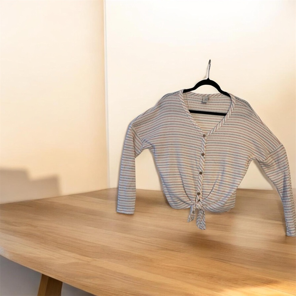 Paper Crane Textured Knit Top with Pink and Cream Stripes Cropped